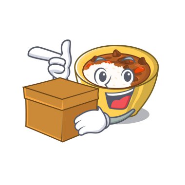 Karikatür ile izole kutu pirinç köri ile