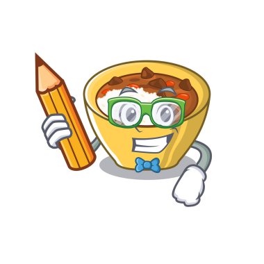 Öğrenci pirinç köri karikatür ile izole