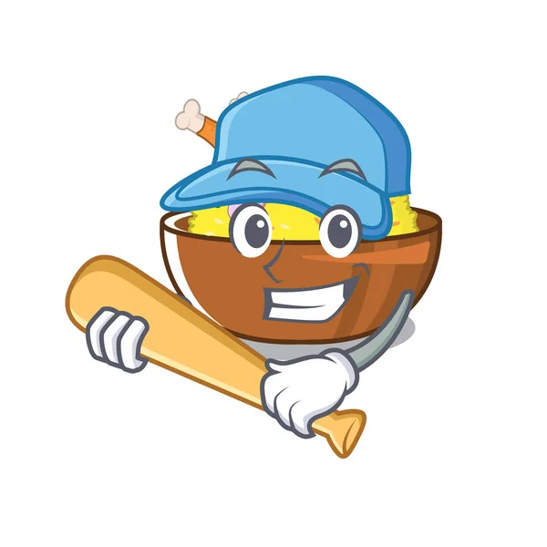 Jouer au baseball biryani poulet au-dessus de la plaque de dessin animé — Image vectorielle