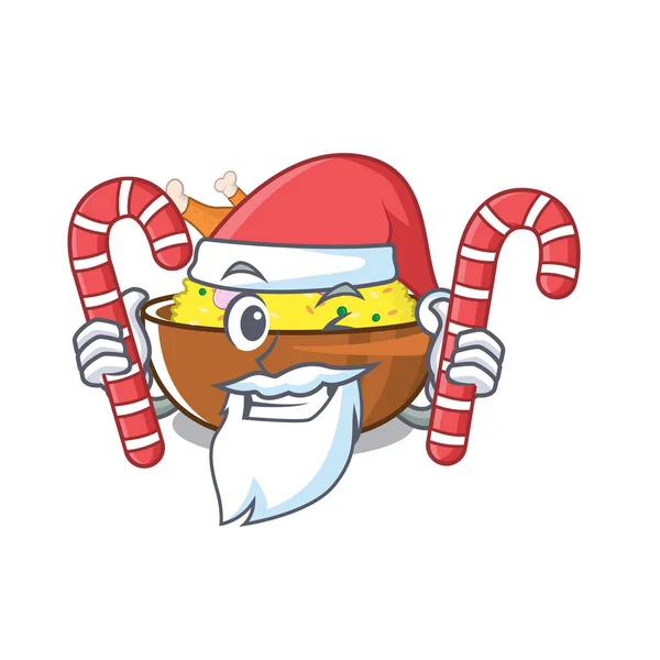 Santa con caramelo biryani pollo con en forma de dibujos animados — Vector de stock