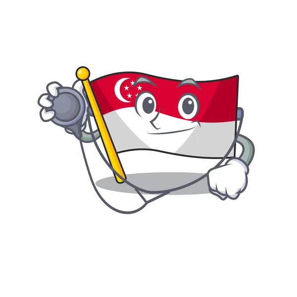 Dokter vlag Singapore in de mascotte vorm — Stockvector