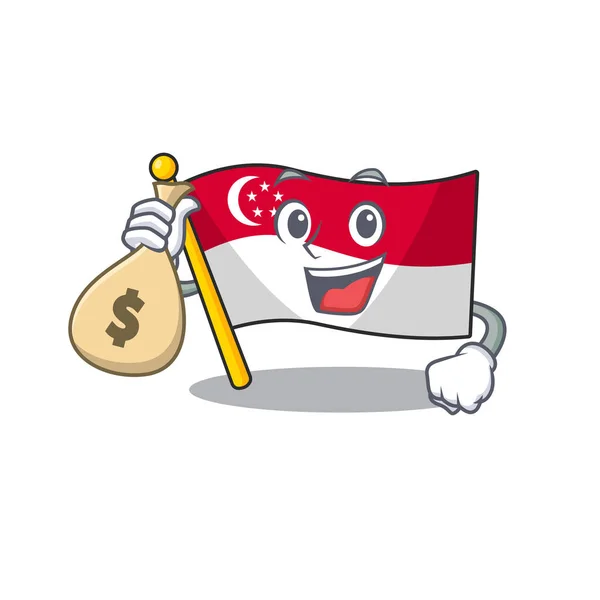 Con bandera bolsa de dinero singapore en la forma de la mascota — Vector de stock