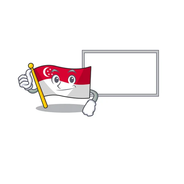 Maskot şeklinde tahta bayrağı singapur ile Thumbs up — Stok Vektör