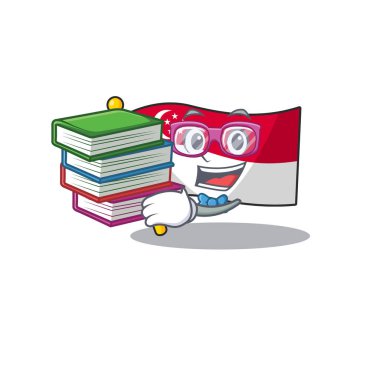 Karikatür dolabında saklanan kitap singapur bayrakları ile Öğrenci