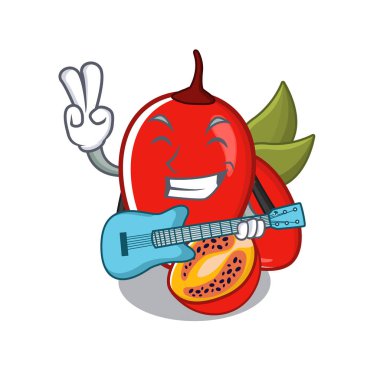 Karikatür izole gitar tamarillo betaceum ile