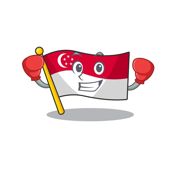Boksen vlag Singapore in de mascotte vorm — Stockvector