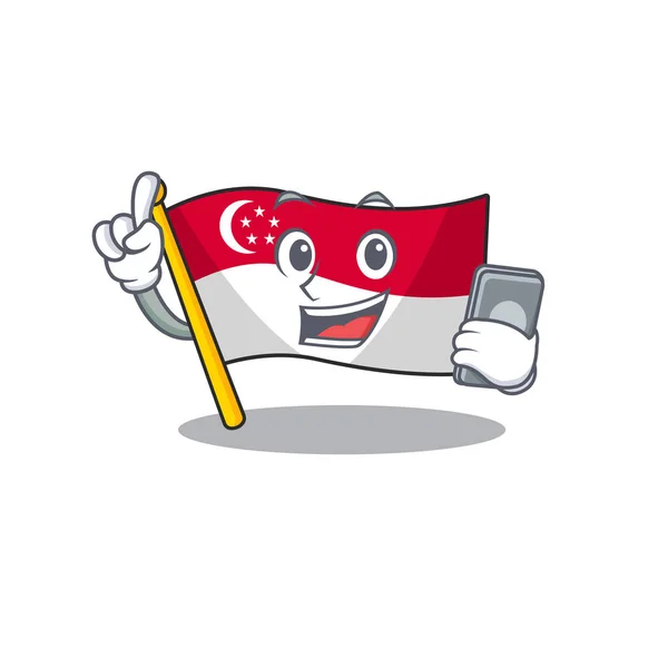 Met telefoon vlag Singapore in de mascotte vorm — Stockvector