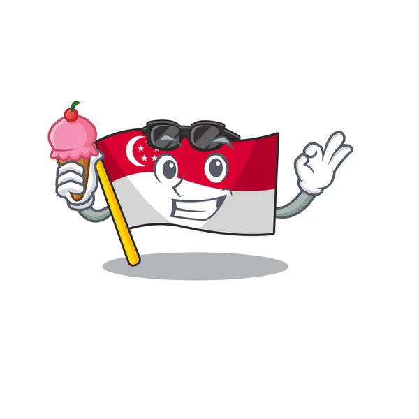 Met Ice Cream Singapore vlag boven een cartoon Pole — Stockvector