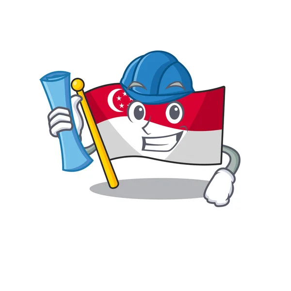 Architekt singapore Flagge über einem Cartoon-Mast — Stockvektor