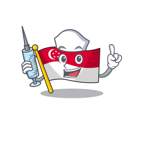 Krankenschwester singapore Flagge über einem Cartoon-Mast — Stockvektor