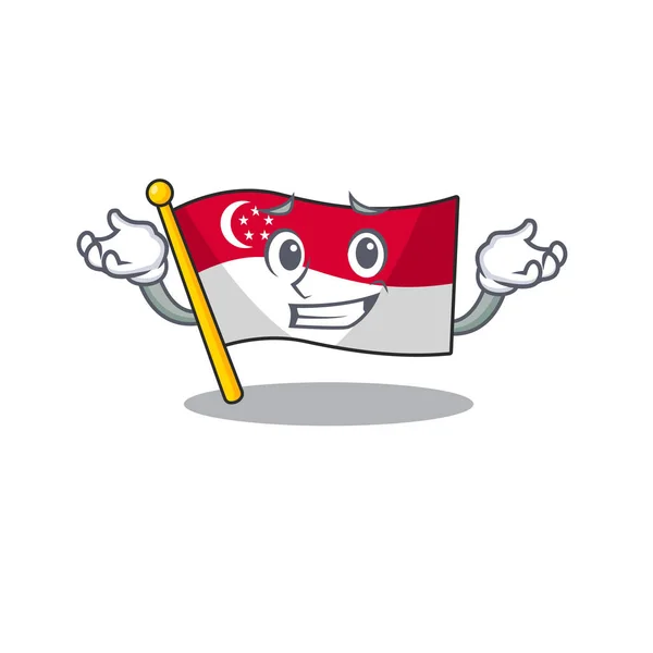 Mengkilap bendera singapore di atas tiang kartun - Stok Vektor