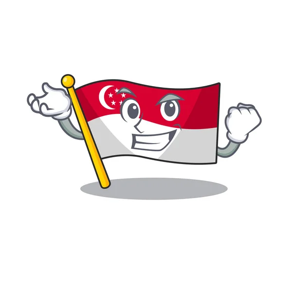 Sukses bendera singapore di atas tiang kartun - Stok Vektor