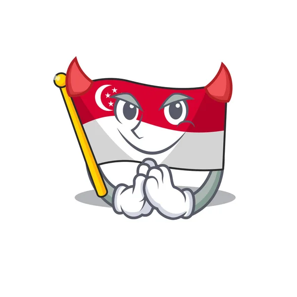 Flag singapore iblis diisolasi dengan karakter - Stok Vektor