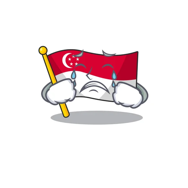 Menangis flag singapore terisolasi dengan karakter - Stok Vektor
