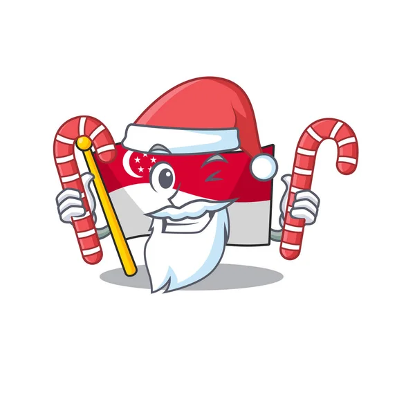 Santa avec des drapeaux singapore bonbons stockés dans le placard de dessin animé — Image vectorielle