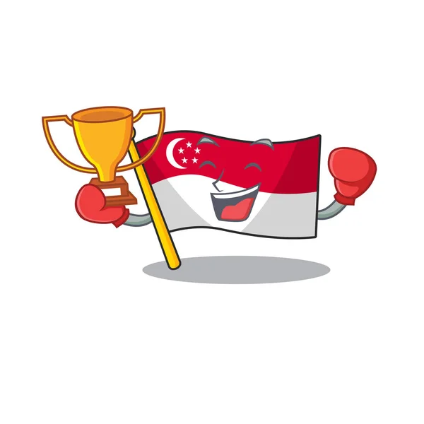 Boxing winner singapore flags stored in cartoon cupboard — Stock Vector