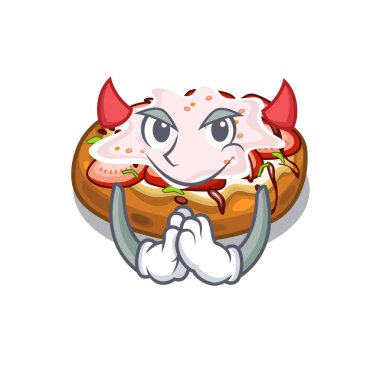 Karikatür ahşap masa üzerinde Devil ekmek bruschetta