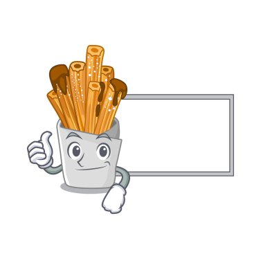 Karikatür şeklinde tahta churros ile Thumbs up