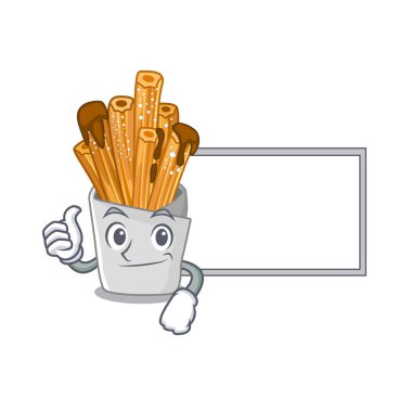 Thumbs up with board churros with in the cartoon shape clipart