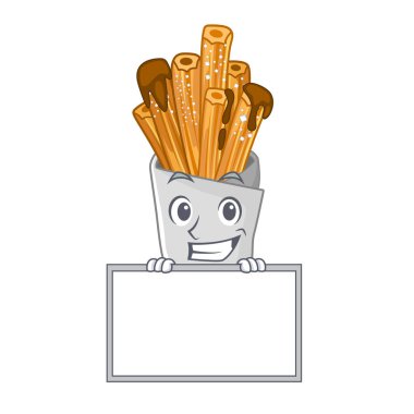 Karikatür şeklinde tahta churros ile sırıtarak