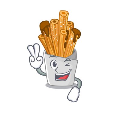 Karikatür ile izole iki parmak churros