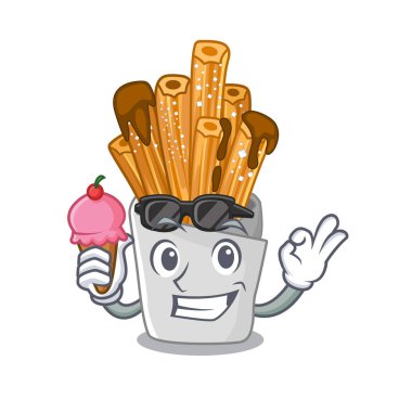 Karikatür ile izole dondurma churros ile