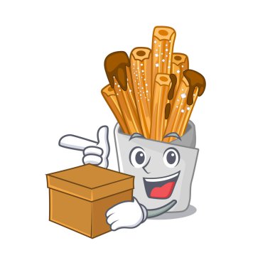 Karikatür ile izole kutu churros ile