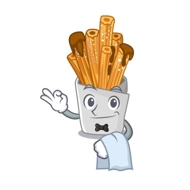 Maskot plastik torba içinde Garson fırın churros