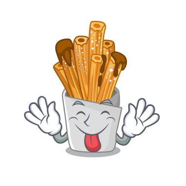 Ahşap karakter kavanozunda dil dışarı churros