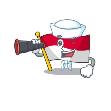 Binoküler endonezya bayrağı ile Denizci karakter tablonun üzerinde katlanmış