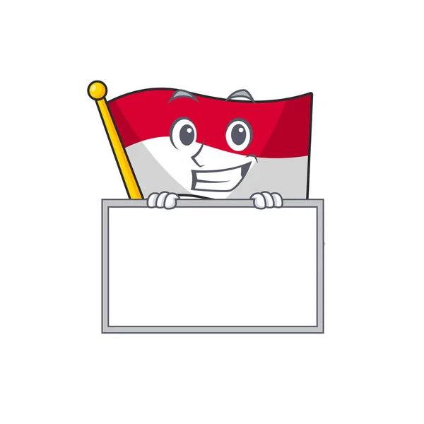 Grinning with board flag indonesia in the cartoon shape — Stock Vector