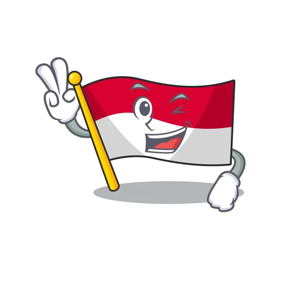 Két ujj zászló Indonézia Felvonják a rajzfilm pólusok — Stock Vector