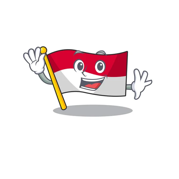 Drapeau ondulé indonesia hissé sur des bâtons de dessin animé — Image vectorielle