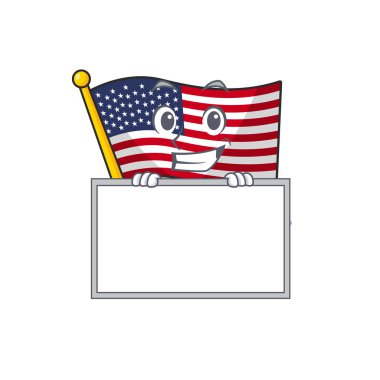 Karikatür izole tahta bayrağı amerika ile sırıtarak