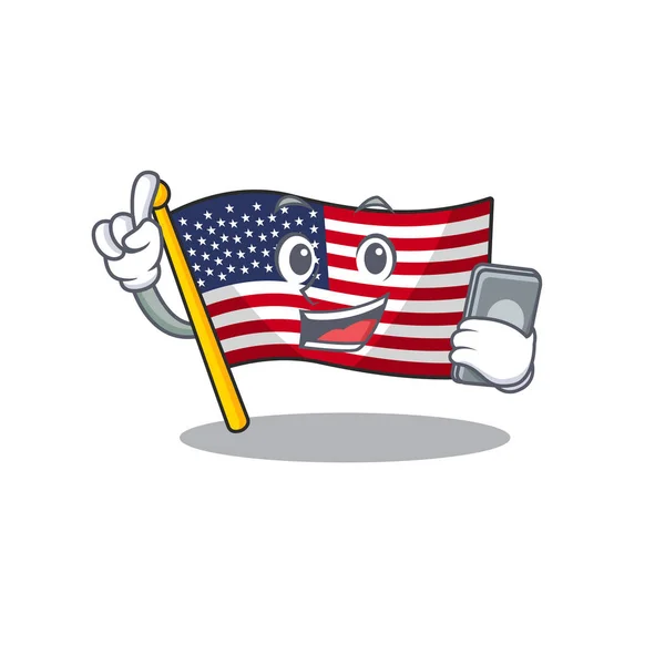 Med telefon flagga Amerika isolerade i den tecknade — Stock vektor