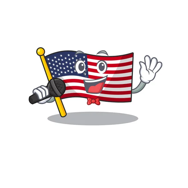 Cantando bandiera americana memorizzato in armadietto cartone animato — Vettoriale Stock