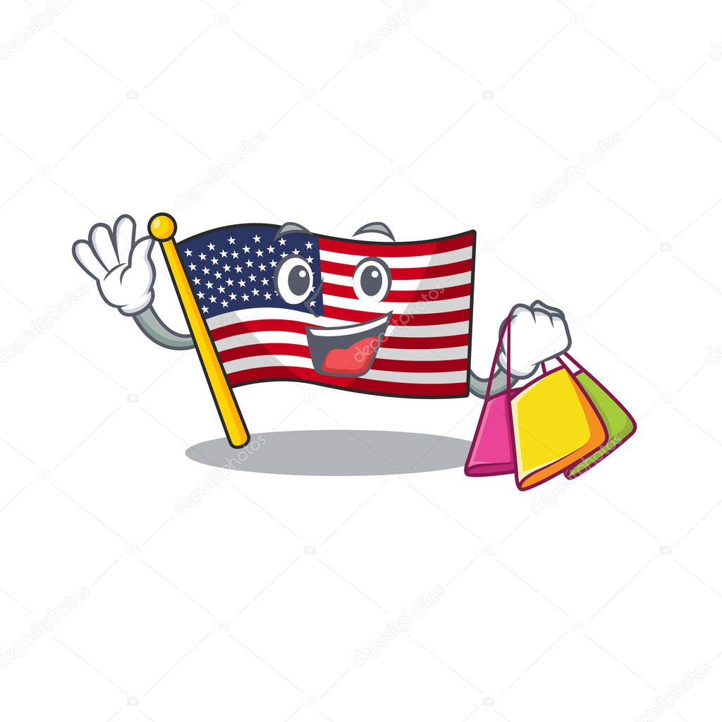 Shopping flag america with the mascot shape