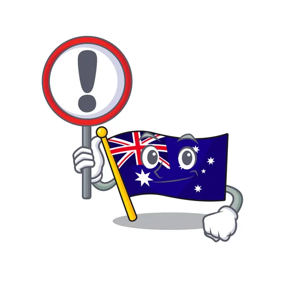 With sign australian flag clings to cartoon wall — Stock Vector