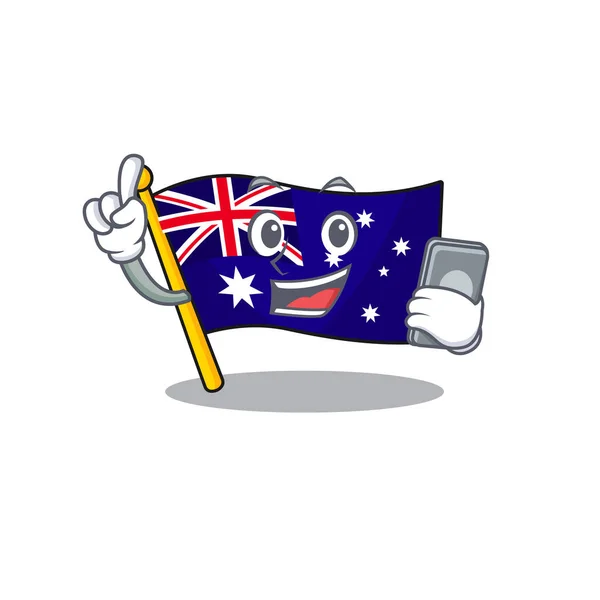 Con bandera australiana teléfono se aferra a la pared de dibujos animados — Archivo Imágenes Vectoriales