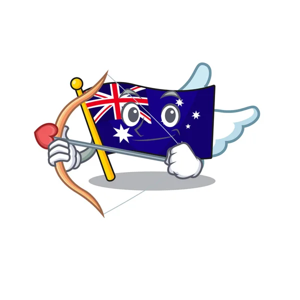 Cupido bandera australiana se aferra a la pared de dibujos animados — Archivo Imágenes Vectoriales