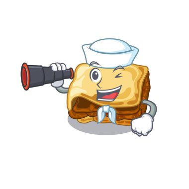 Karikatür ile izole dürbün musakka ile Denizci