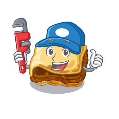 Karakter ahşap masa üzerinde Tesisatçı musakka