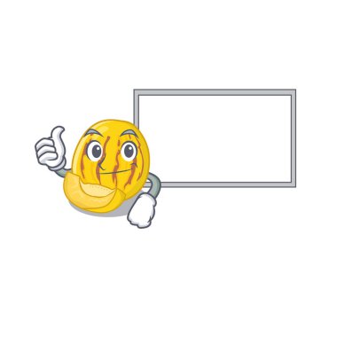 Maskot izole kurulu pepino kavun ile Thumbs kadar