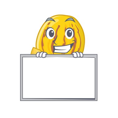 Maskot izole kurulu pepino kavun ile grinning