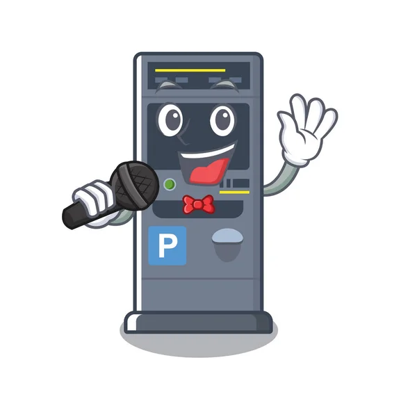 Cantando máquina de venda automática de estacionamento isolado a mascote — Vetor de Stock