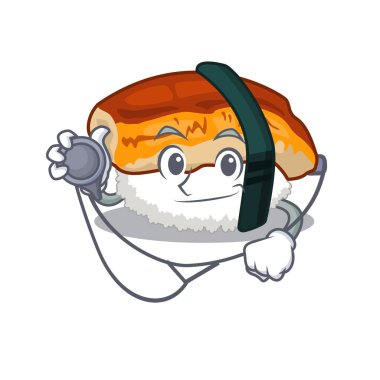 Doktor unagi suşi maskot plaka üzerinde servis