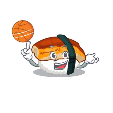 Basketbol unagi suşi ile maskot plaka üzerinde servis