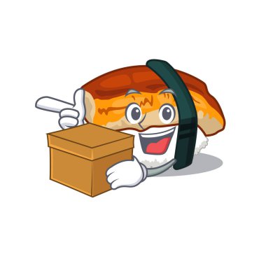 Karikatür izole kutu suşi unagi ile