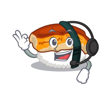 Karikatür şeklinde kulaklık suşi unagi ile