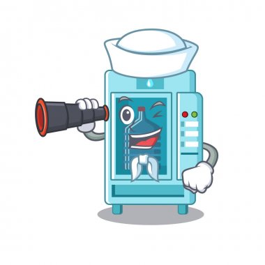 Binoküler su otomatlı denizci karikatür izole